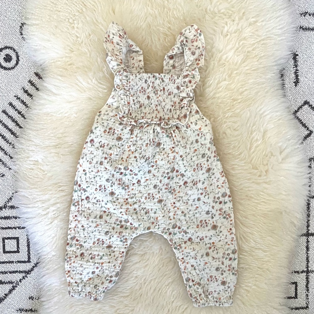 Zara Smocked and Ruffle Floral Romper 6-9 Months